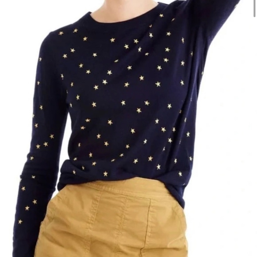 J Crew Navy Gold Star Crewneck Sweater